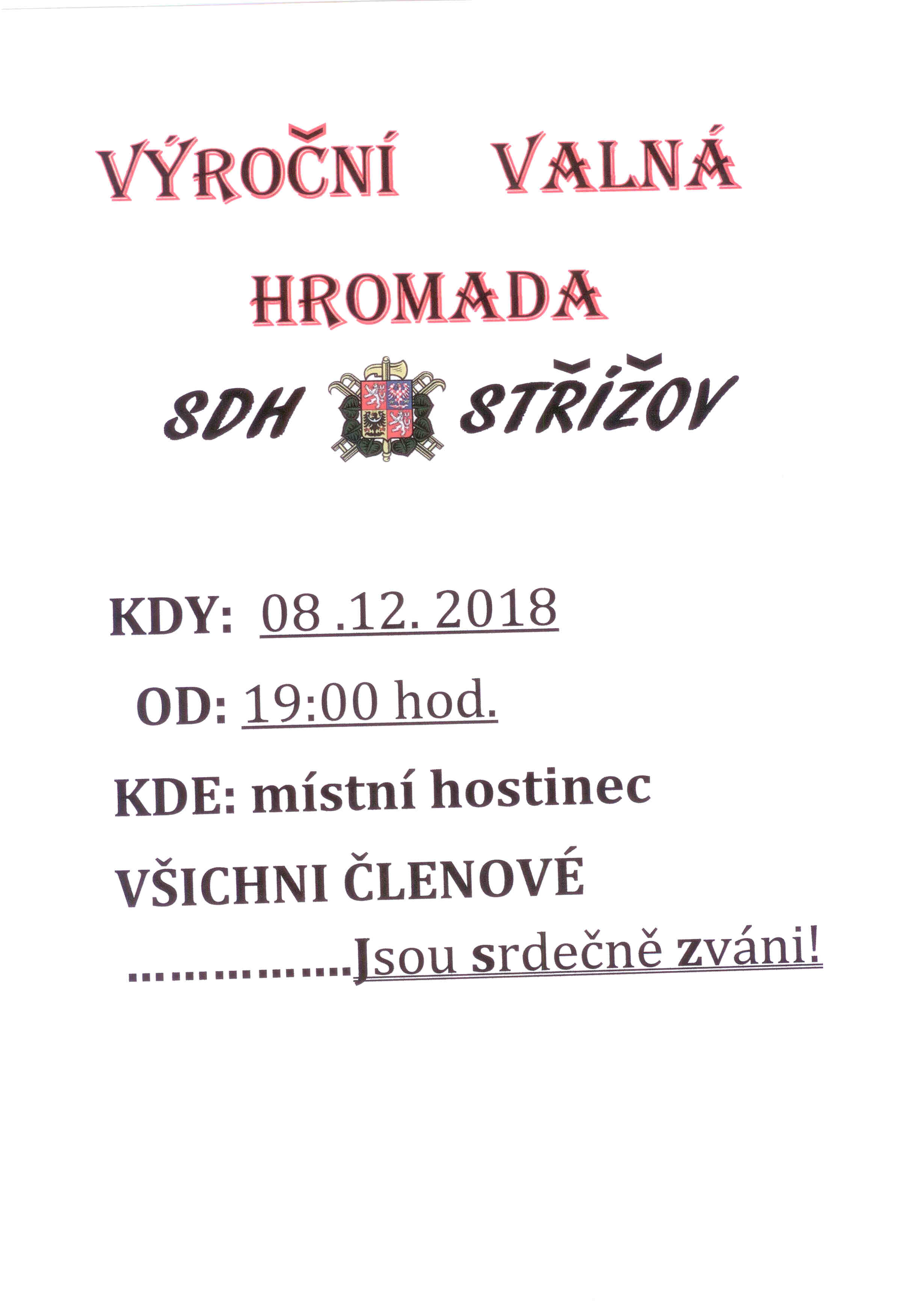 Valná hromada SDH Střížov 2018